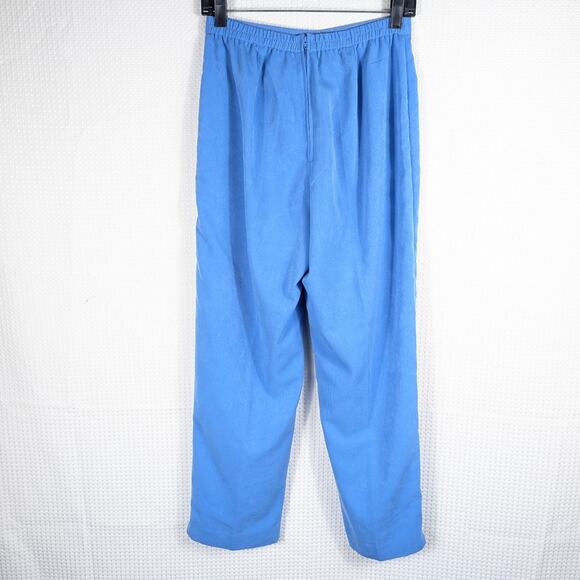 MHM Melissa Harper Petite 8P Blue Two Piece Set Shirt Pants Embellished Floral - Picture 6 of 6